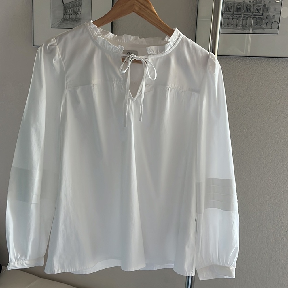 JCrew Cotton Poplin Ruffleneck Peasant Top